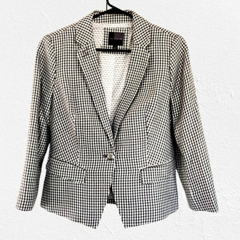 The Limited Wool Blend Blazer Black and White Houndstooth Jacket size Medium